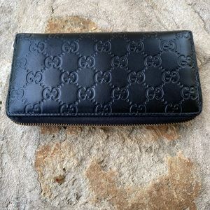 💯authentic Gucci Ssima GG logo interlocking leather zip around long wallet